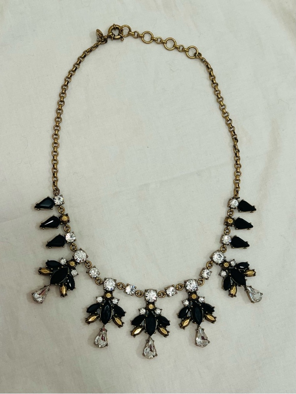 J Crew Elegant Black and Gold Crystal Statement Necklace